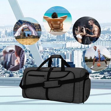 NEWHEY велика дорожня сумка 120 л, складана спортивна сумка для чоловіків і жінок, з відділенням для взуття, чорна