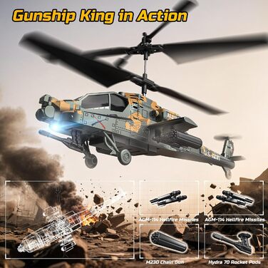 Радіокерований вертоліт DEERC Apache 2.4GHz, 2 акумулятори, 26 хв польоту, LED, стабілізація висоти, легкий старт, для приміщень, камуфляжний колір - ідеальний подарунок для хлопчиків