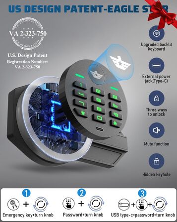 Сейф Kavey 32L з електронним кодовим замком, подвійною сигналізацією, LED-підсвіткою та знімною полицею для грошей і цінностей