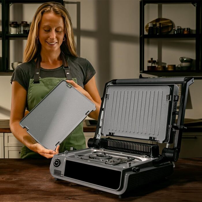 Електричний контактний гриль Cecotec Rock'nGrill 2200 Dual, 2000 Вт, розкладний на 180°, Smash-функція, 29x23 см