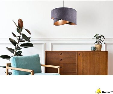 Підвісна лампа Light-Home Milan з абажуром з велюру, індустріальний стиль, темно-сіра з золотом, для вітальні, спальні та їдальні
