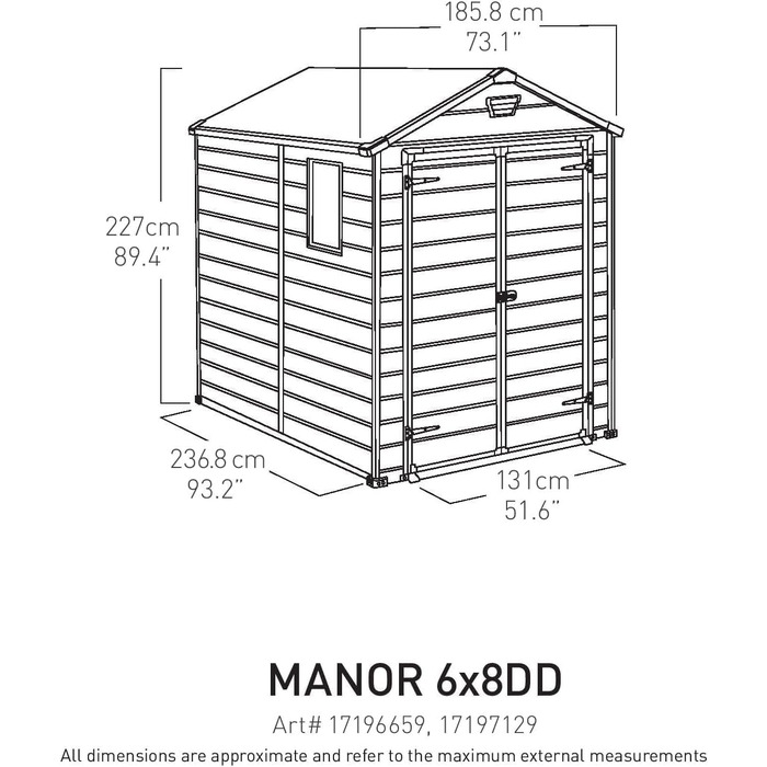 Садовий будиночок Keter Manor 6x8 DD, сірий, 7.6 м³ - металевий, для інструментів та саду