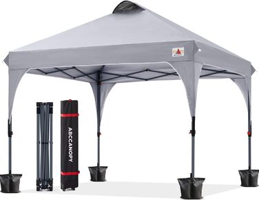 ABCCANOPY павільйон 3x3 м водонепроникний, складаний, садовий, для фестивалів, сонцезахист, з сумкою на колесах, 4 вагові сумки, 4 мотузки, 4 кілки, сірий