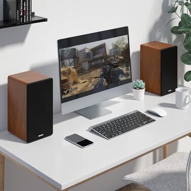 Активні полочні колонки Saiyin Bluetooth 40Вт x 2 з 4-дюймовим сабвуфером, оптичним та AUX входом для ТВ, ПК та вінілових програвачів