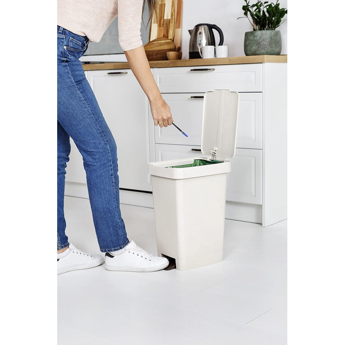 Смітник для кухні TATAY Smart ECOHOME, 25 л, з педаллю, поліпропілен, BPA Free, під мішки 30 л, 100% перероблені матеріали, бежевий