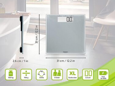 Цифрова вага Soehnle Style Sense Connect 100 з Bluetooth та додатком, велика LCD, до 180 кг
