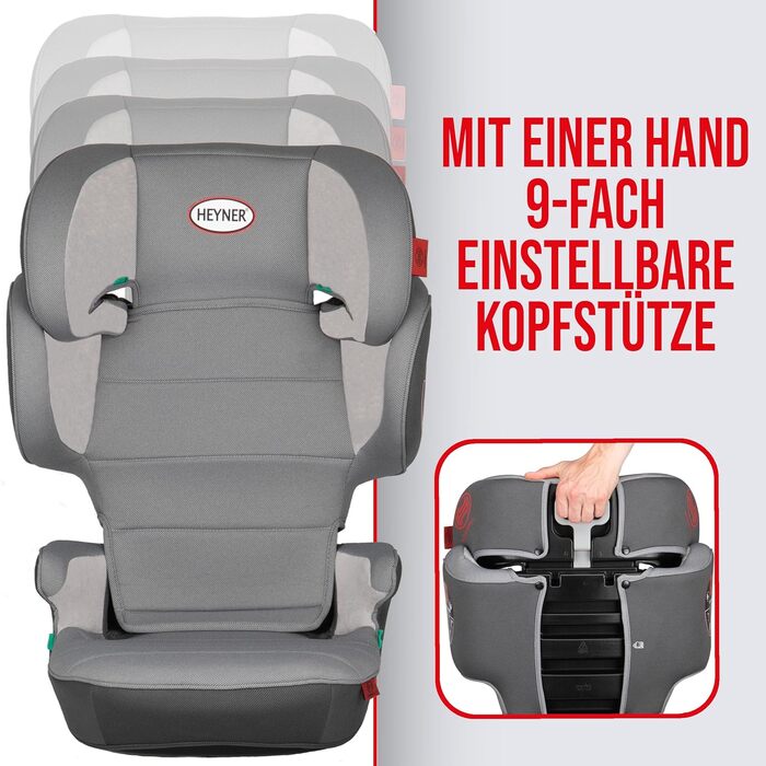 Автокрісло дитяче Heyner® KIDS i-Size, сіре, 3,5-12 років (100-150 см), сумісне з Isofix