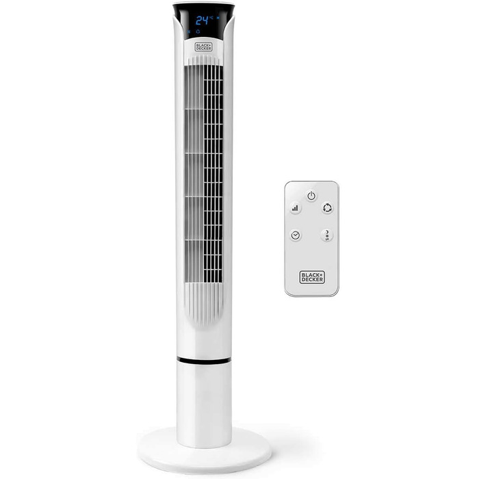Турмовентилятор Black+Decker BXEFT49E, 45 Вт, пластик, з пультом, 102 см, білий