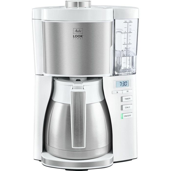 Кавоварка Melitta Look Therm Timer з термокувшином, таймером і захистом від капання, біла, модель 1025-17, для фільтр-кави