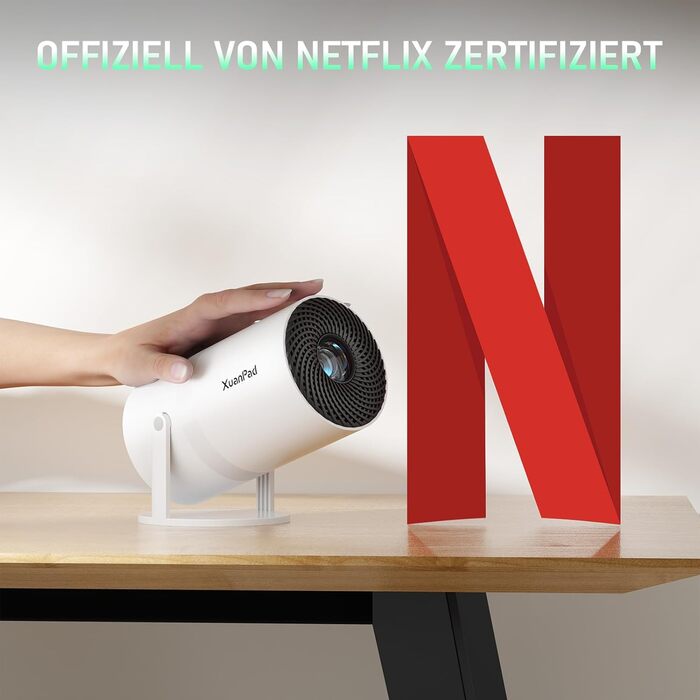 Проектор XuanPad з WiFi та Bluetooth, 30000L, 1080P, обертання 210°, автоматичне вирівнювання зображення, захист від пилу та теплообмін, сертифікований Netflix