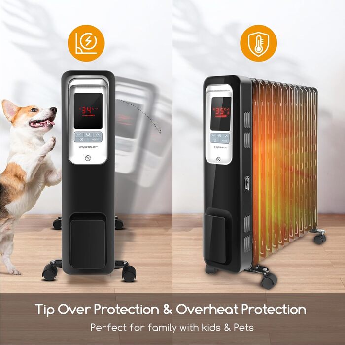 Електричний масляний радіатор Aigostar Oil Monster 33JHH 2500W з LCD-дисплеєм та термостатом