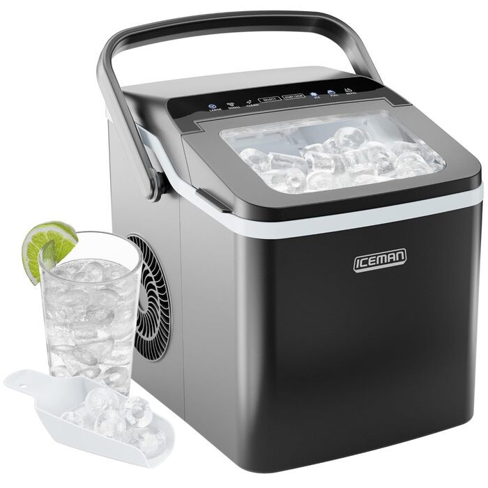 Chefman Iceman - портативна машина для приготування льоду, велика та мала, самоочищення, 9 кубиків за 7 хвилин, 10 кг/24 год, з лопаткою