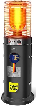 Газовий обігрівач KESSER® KE12 - Тепло для тераси: 10 кВт, з захисним чохлом, чорний (Газовий балон не входить у комплект)
