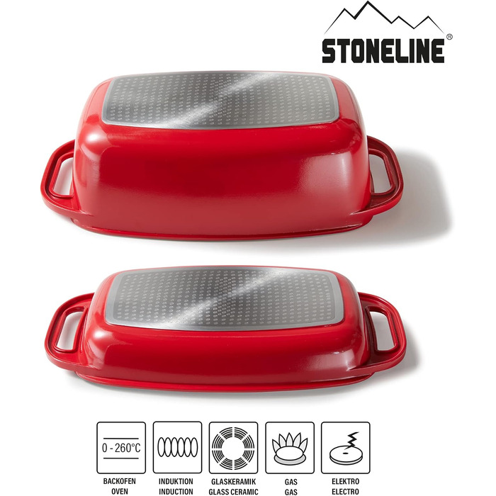 Журавлик (гусятниця) STONELINE з кришкою 8,4 л, антипригарне покриття з частинками каменю, для індукції та духовки (Червоний, 40x22 см)