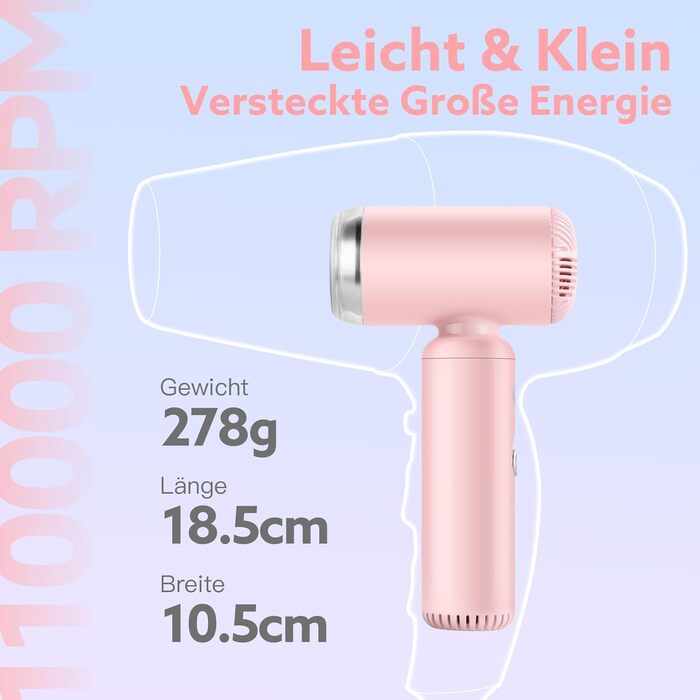 Фен Webeauty іонний, суперлегкий, 110 000 об/хв, 200 млн негативних іонів, швидке сушіння, портативний для подорожей і дому, рожевий