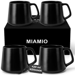 Набір керамічних чашок для кави та чаю MIAMIO Luxe Collection, 4 шт по 420 мл, чорні (підходять для мікрохвильової печі та посудомийної машини)