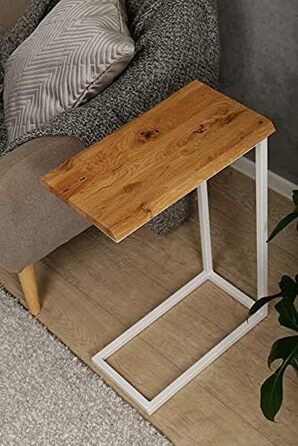 Стіл BestLoft San Jose для ноутбука, дивана чи ліжка, білий метал, дерев'яна плита з живим краєм