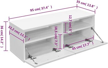 Тумба під телевізор vidaXL з 2 полицями та 2 шафками, біла, 95x35x36 см, деревостружкова плита