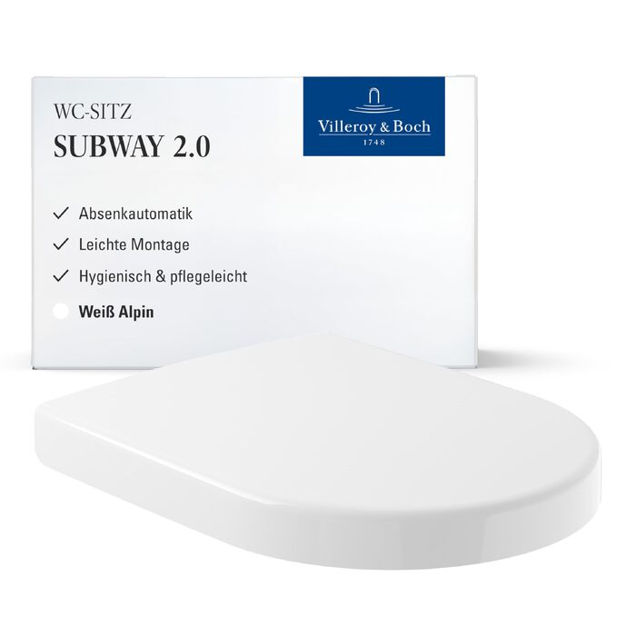 Сидіння для унітазу Villeroy & Boch Subway 2.0 D-подібне, білий альпійський глянець, з мікроліфтом, знімне, термопласт (дуропласт), артикул 9M68S101