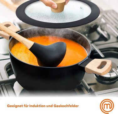 Каструля MasterChef з кришкою 20 см, алюмінієва, антипригарна, індукційна, з дерев'яною ручкою, універсальна для всіх плит, набір каструль і сковорідок, натуральна колекція