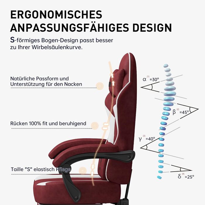 Ігрове крісло Gaming Chair з підставкою для ніг, ергономічний комп'ютерний стілець з високотехнологічної тканини для дорослих та підлітків, червоне