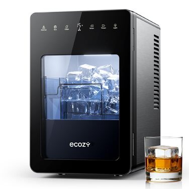 Льодогенератор ecozy Klein самоочищення, 2 розміри кубиків льоду, 9 кубиків за 6 хв, 12 кг/24год, лопатка та кошик, матовий чорний