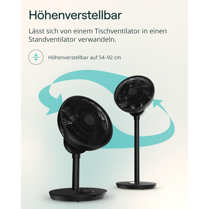 Duux Whisper Flex 2 Smart Вентилятор - Тихий (13 дБ), Нічний режим, Таймер, Регульована висота (54-92 см), Енергоефективний, Керування через App та Пульт - Чорний