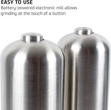 Електричні млини для солі та перцю Salter 7722, нержавіюча сталь, BPA-free, регульований помел, LED-підсвітка, просте наповнення, 60 г солі/30 г перцю