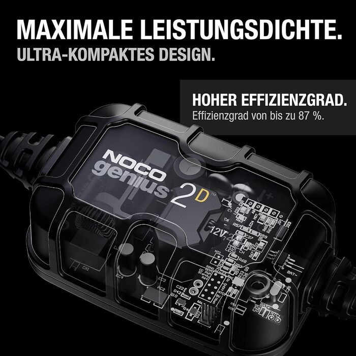 NOCO GENIUS2D: Інтелектуальний зарядний пристрій для акумуляторів 12V 2A – Підтримує, заряджає та десульфатує акумулятори, з захистом від перевантаження та температурною компенсацією. Підходить для свинцево-кислотних акумуляторів
