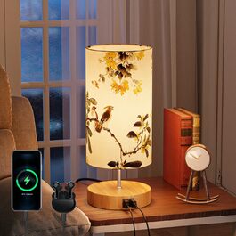 Сучасна настільна лампа GPATIO з сенсорним димером, LED підсвіткою, 2 USB-портами для зарядки, декоративна лампа для спальні, вітальні, дитячої, з принтом Птах, для декору та читання