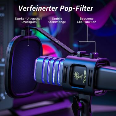 Ігровий USB-мікрофон TONOR TC30 з RGB підсвіткою для ПК, стрімінгу, подкастів, студії, конденсаторний, кардіоїдна спрямованість, з підставкою, для ігор, YouTube, конференцій, співу, сумісний з PS4, PS5