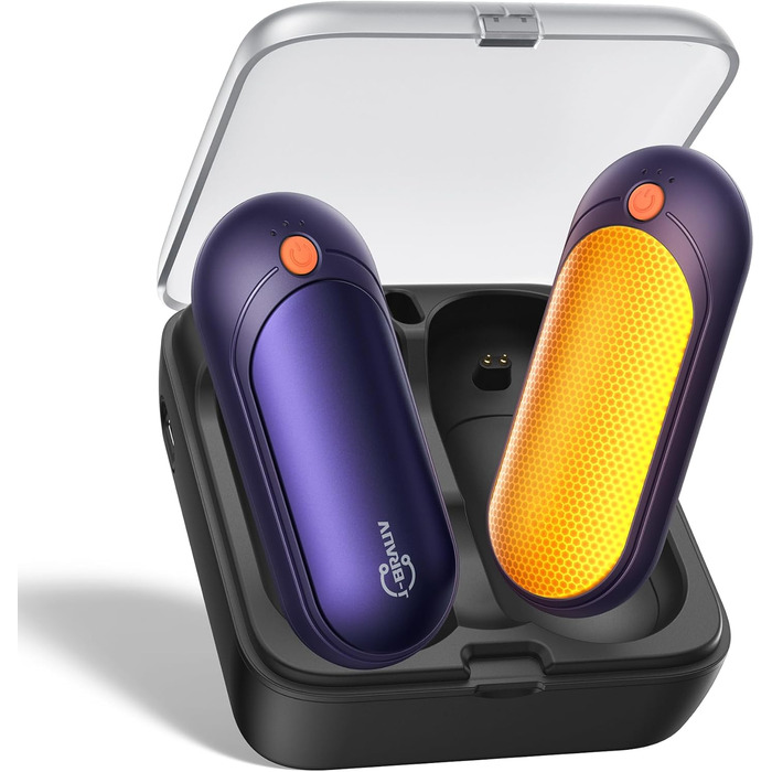 Електричні грілки для рук J-BRAUV 2 шт. з зарядним пристроєм 10000mAh, 4000mAh, 3 режими нагріву, USB, фіолетовий, компактні