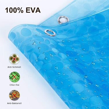 Душова завіса WELTRXE EVA 183x200 см, антибактеріальна, водонепроникна, з магнітним обтяжувачем, антигрибкова, 3D синій камінь, з кільцями, для ванної та душу