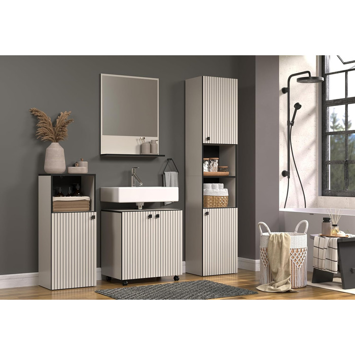 Тумба під умивальник на колесах PureBliss від trendteam smart living, 2 відкриті полиці, стійка до подряпин, світло-сірий кашемір (80x64x42 см)