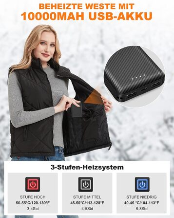 Зігріваючий жилет FERNIDA з Powerbank, USB 5V електрожилет для чоловіків та жінок, XL, чорний