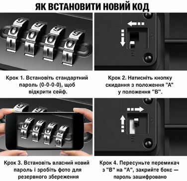 Портативний сейф з кодовим замком, водонепроникний, 4-значний, для зберігання цінностей на вулиці, подорожах, пляжі, у кемпінгу, офісі чи авто, з товстим знімним тросом, чорний