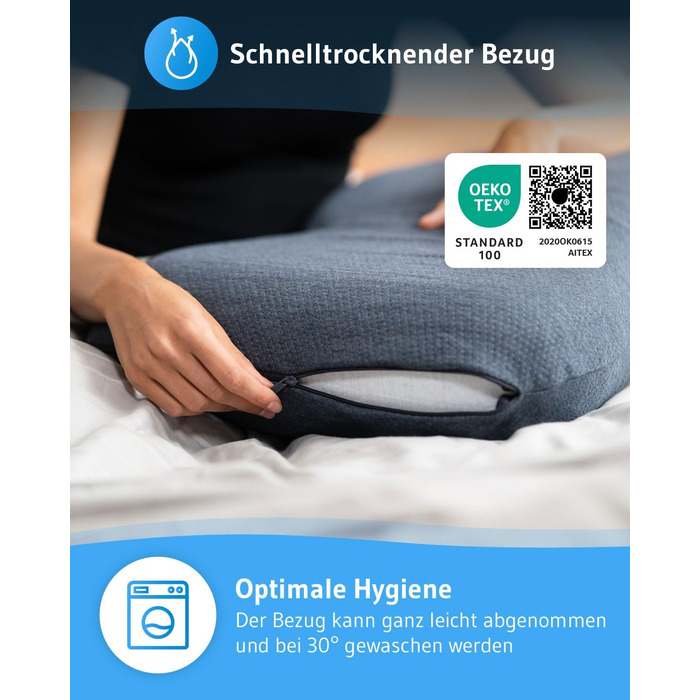 Ортопедична подушка maBELLA з ефектом пам'яті (Memory Foam) та терморегулюючим чохлом Thermic Quickdry