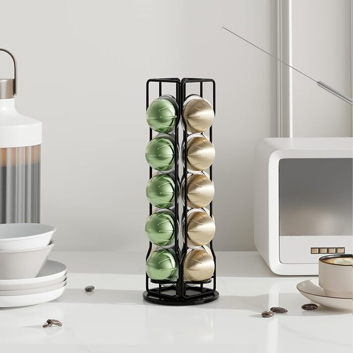 Тримач для капсул Nespresso Vertuo Sevenline - органайзер для 20 капсул, поворотний на 360 градусів (сріблястий/чорний)