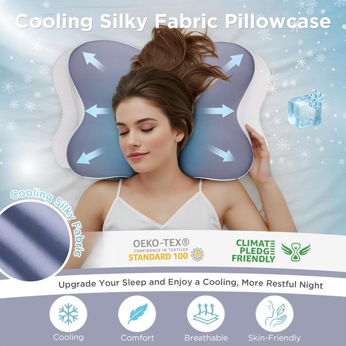 Подушка ортопедична з Memory Foam для сну на боці, спині та животі, блакитна. Преміум-якість, підтримка шиї