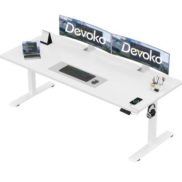 Регульований по висоті письмовий стіл Devoko з USB-портами, 180x80 см, чорний