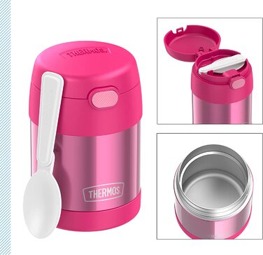 Термос для їжі THERMOS FUNTAINER 0,3 л рожевий з ложкою для дітей, герметичний, зберігає тепло 5 годин і холод 7 годин, контейнер для супу, мюслі, школи