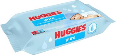 Дитячі вологі серветки Huggies Pure, гіпоалергенні, 12 упаковок по 56 шт (запас на місяць)