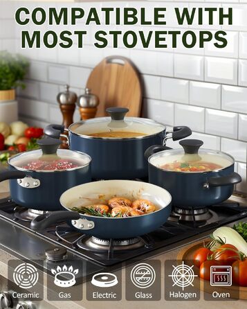 Набір посуду Cook N Home керамічний антипригарний 10 предметів синій: каструлі, сковороди, казанок з кришкою