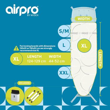 Чохол для прасувальної дошки Airpro By Widex, 6-шаровий, XL (до 125x50 см), універсальний, для парових прасок, швидке прасування, вироблено в Європі