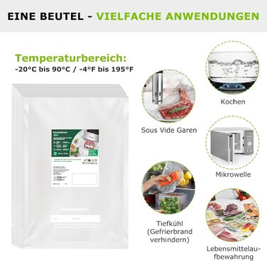 Пакети для вакууму Bonsenkitchen Profi VB3205, 28x40 см (100 шт) - для харчових продуктів, Sous Vide, міцні, без BPA