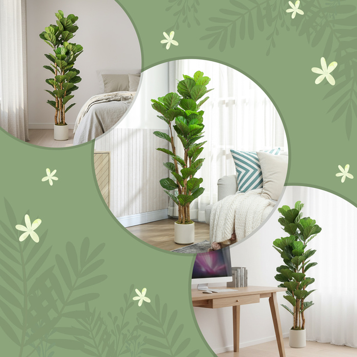 Штучна фіганова пальма (Ficus lyrata) у горщику, з 71 листям, масивний дерев'яний стовбур, 50 x 50 x 150 см, зелена
