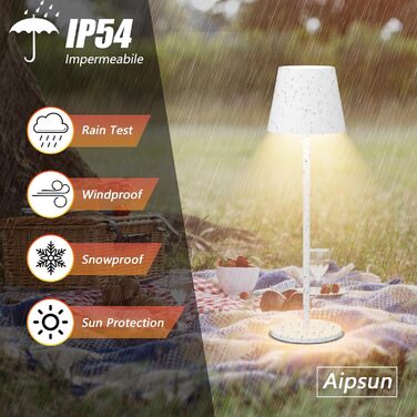 Aipsun Комплект з 2 бездротових LED настільних ламп, акумулятор 6000 мАг, димування, сенсорне керування, захист IP54, для ресторану, спальні, бару, білий, тепле та холодне світло (2700K-6000K)