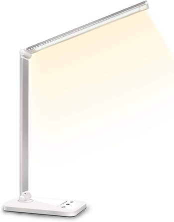 LED настільна лампа SLATOR, димована, 5 кольорів і 10 рівнів яскравості, з USB для зарядки смартфона, нічник, читальна лампа для дітей і дорослих, алюміній, срібляста, модель QM019