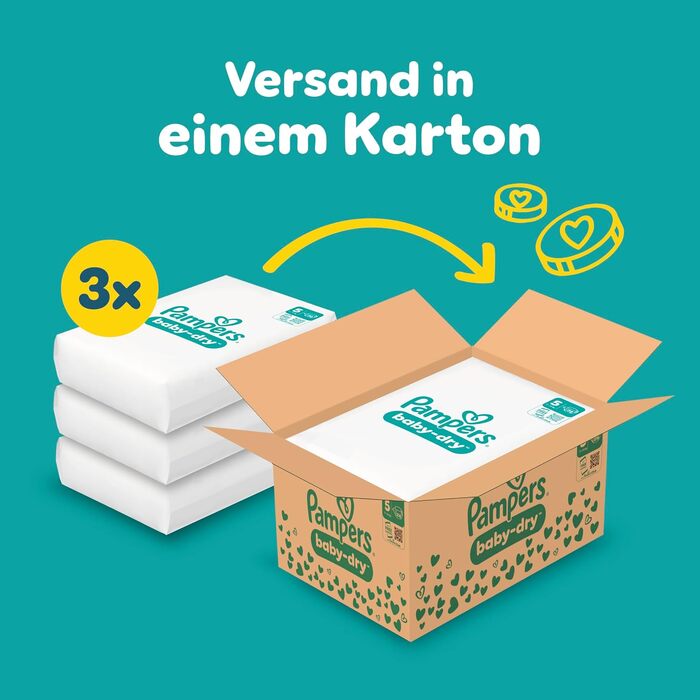 Підгузки Pampers Baby-Dry розмір 4 (9-14 кг), 204 шт, на стрічках, максимальний захист від протікань