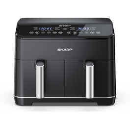 Аерофритюрниця SHARP AF-GD82AE-B з двома відсіками по 4 л, сенсорне керування, 12 програм, 1800 Вт, чорна, приготування без олії